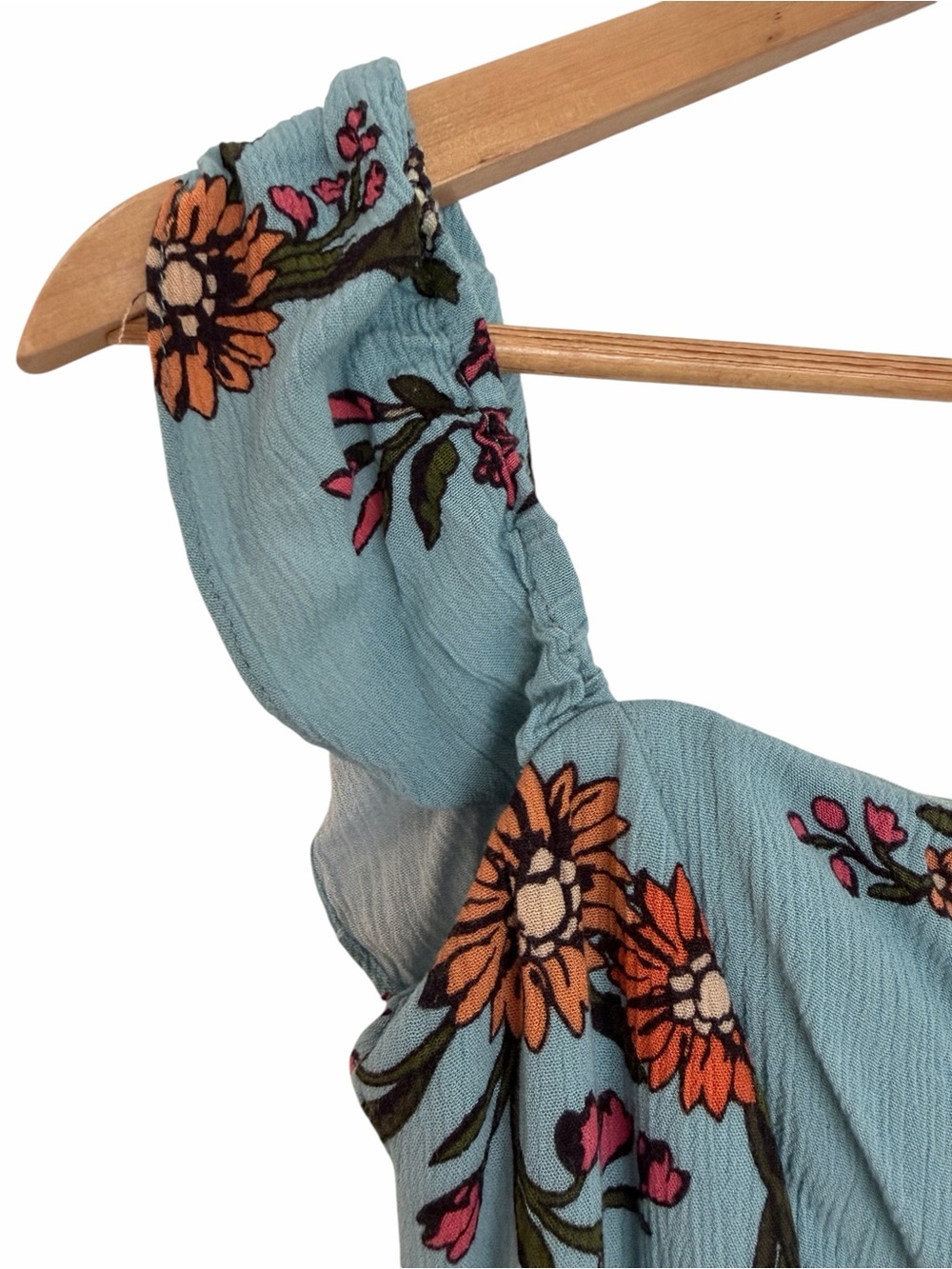 Lulus Off-Shoulder Floral Mini Dress in Teal Sz S - Picture 9 of 12